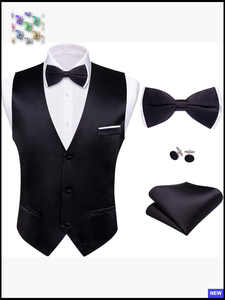 Slim Fit Formal Vest Set Classic Elegant Wedding Party Tuxedo V-Neck